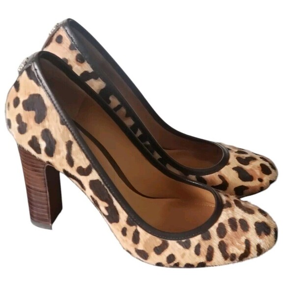 Coach  Leopard Print Calf Hair Heels Women's  6B Block Heel Round Toe - Picture 1 of 9